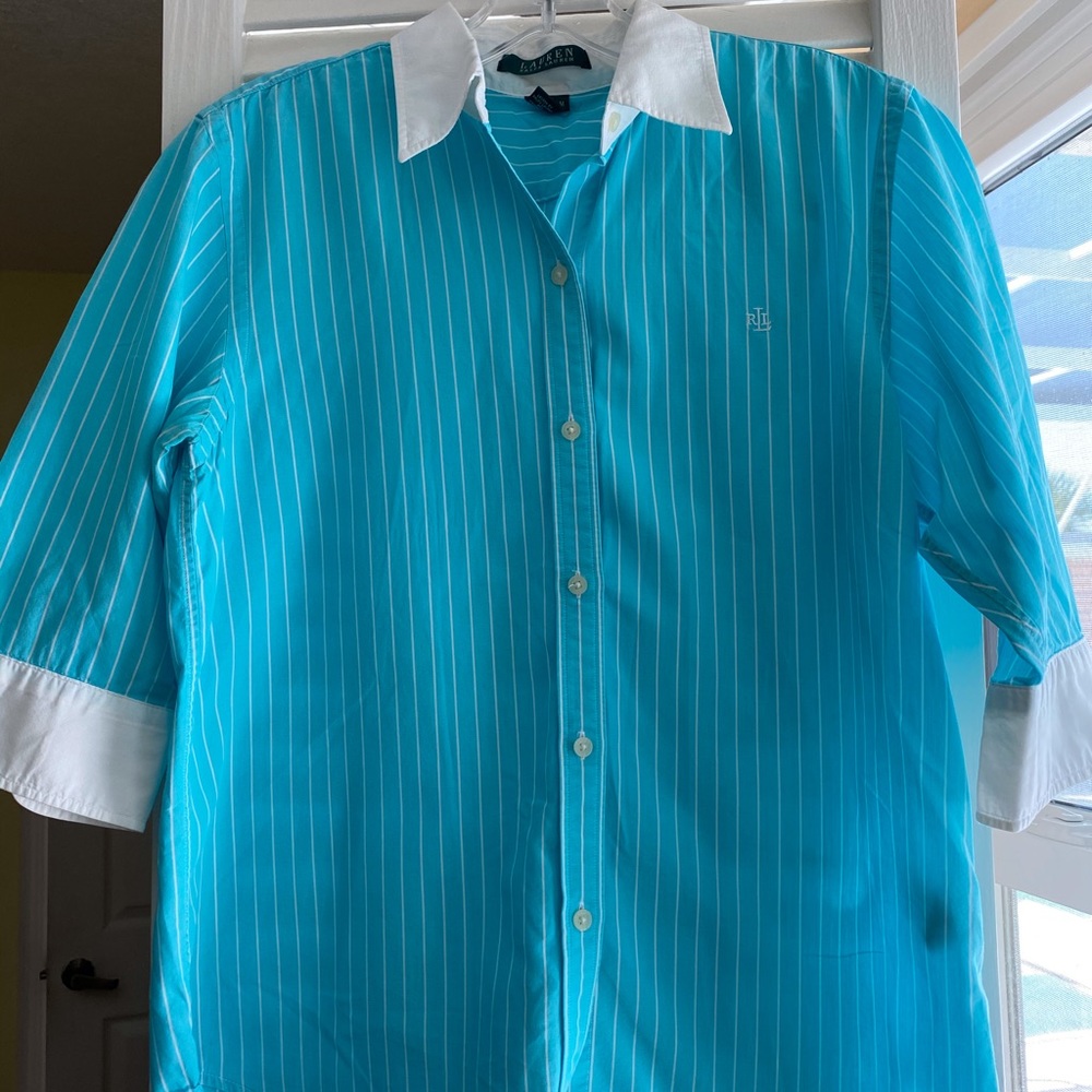 Ralph Lauren Teal Striped Button Down Shirt
